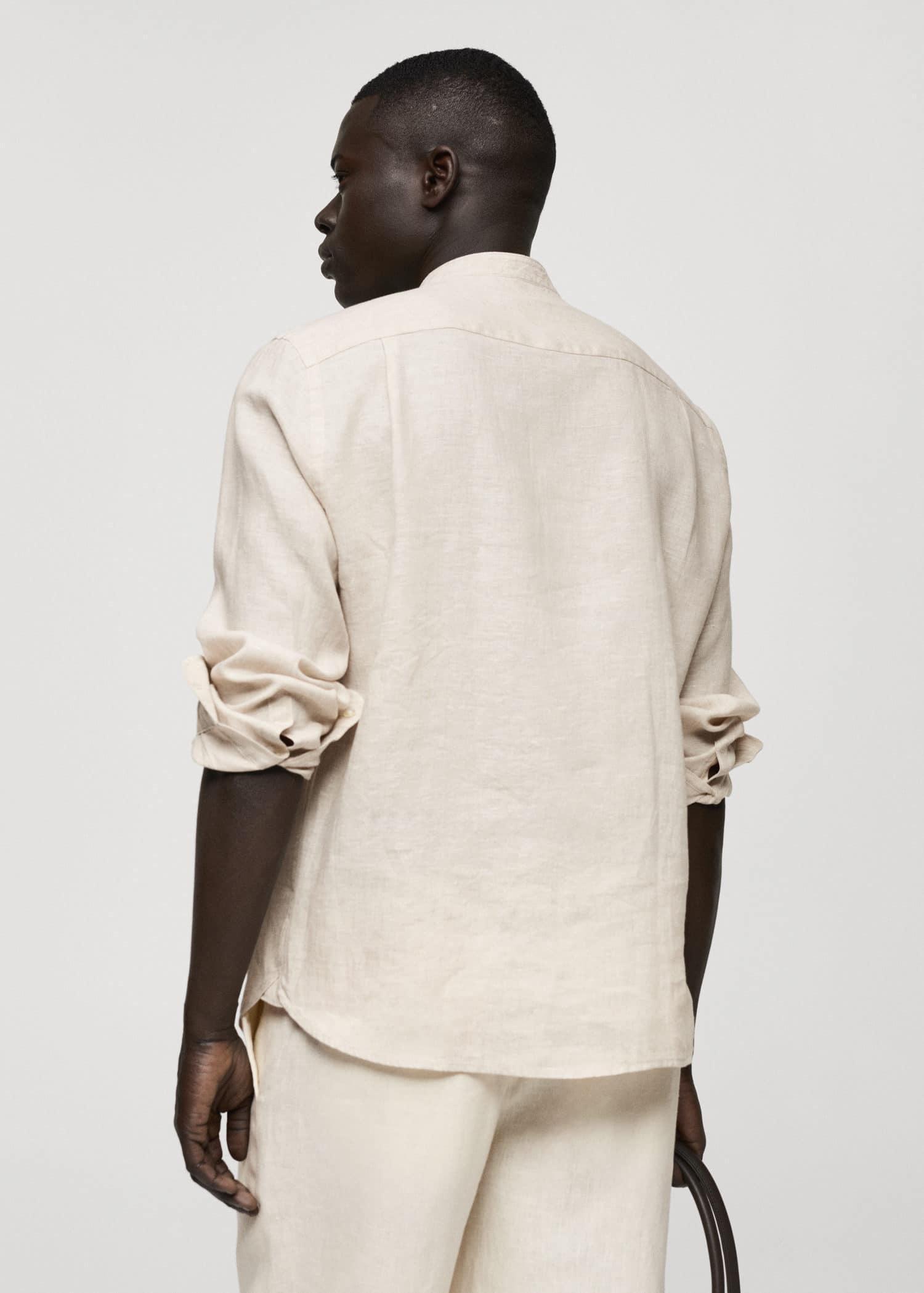 Beige Linen Mao Collar Shirt, , large image number 6