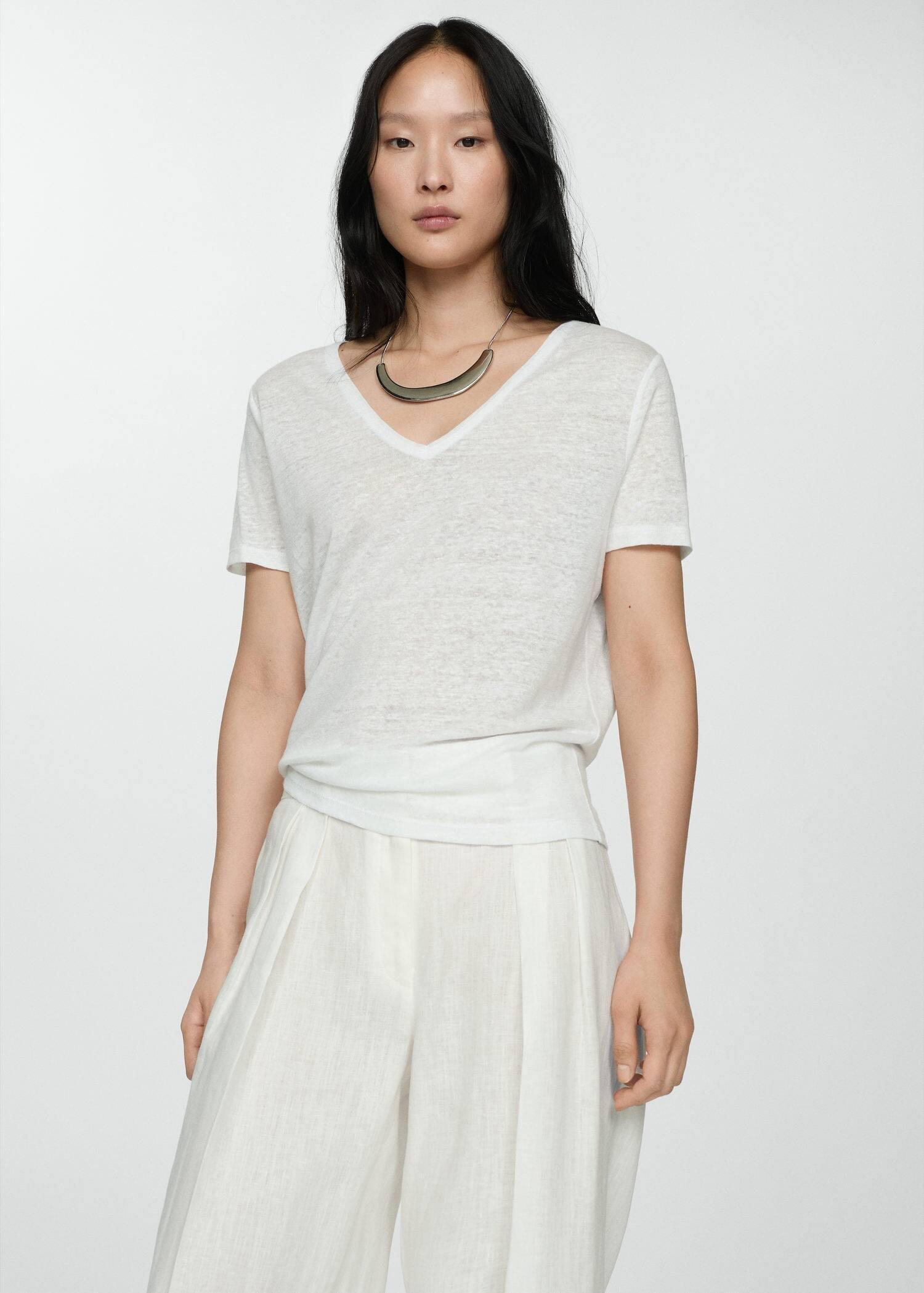 White Short-Sleeved Linen T-Shirt, , large image number 0