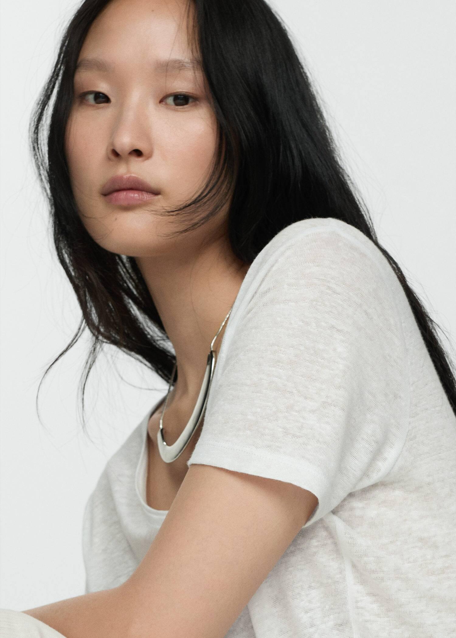 White Short-Sleeved Linen T-Shirt, , large image number 1