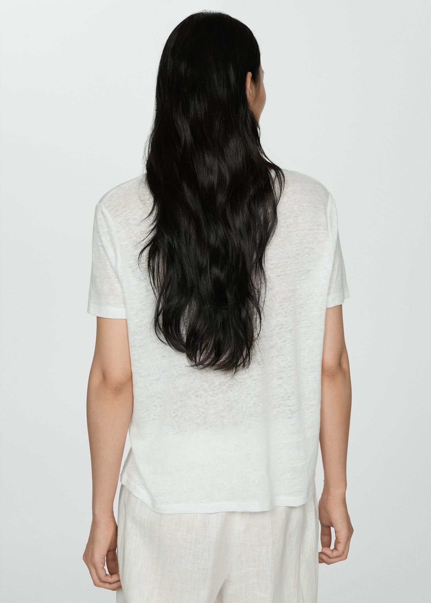 White Short-Sleeved Linen T-Shirt, , large image number 4