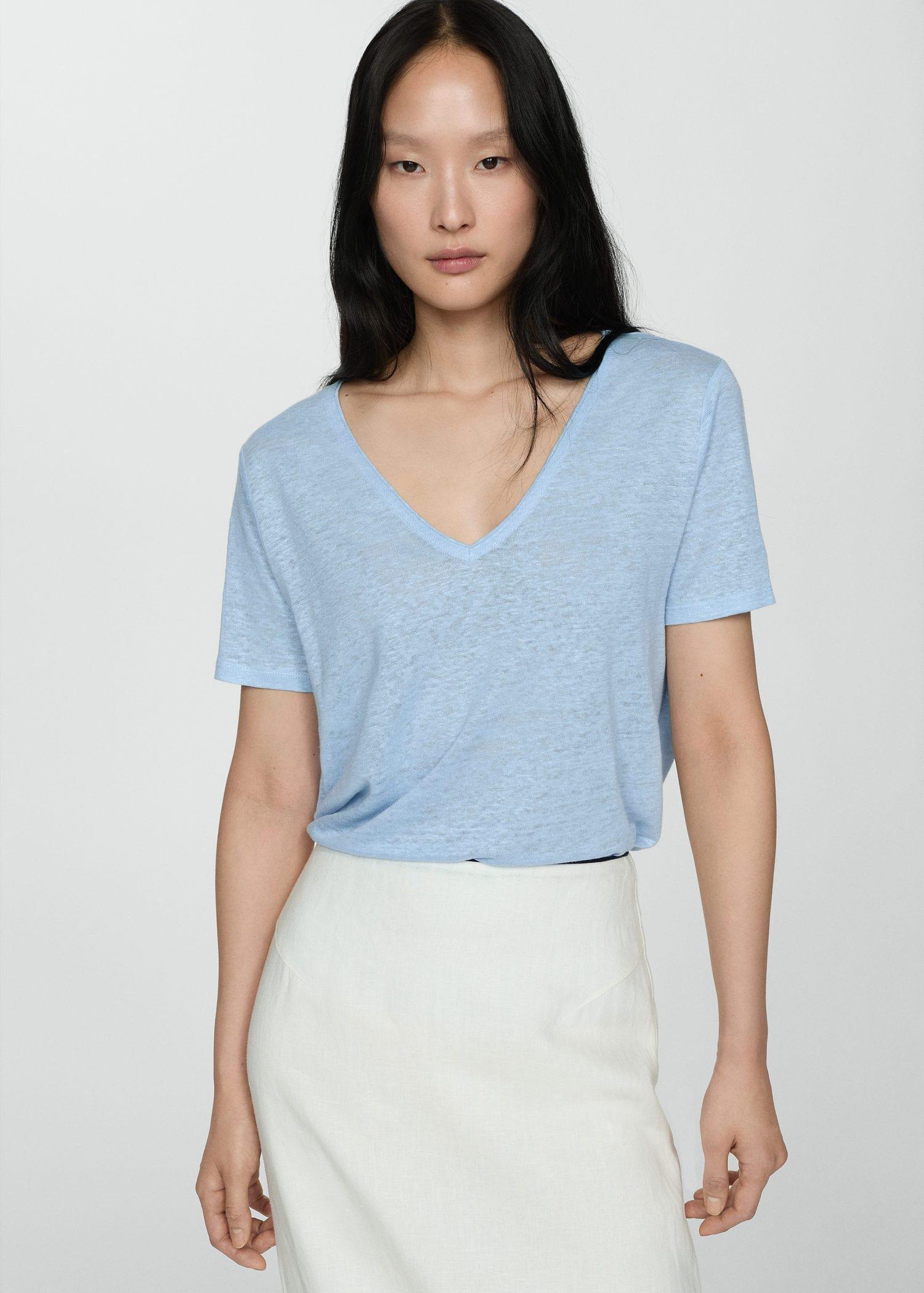 Blue Short-Sleeved Linen T-Shirt, , large image number 0
