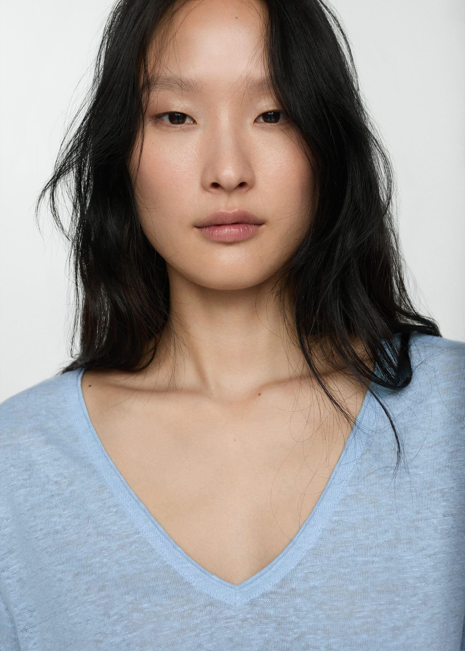 Blue Short-Sleeved Linen T-Shirt, , large image number 1
