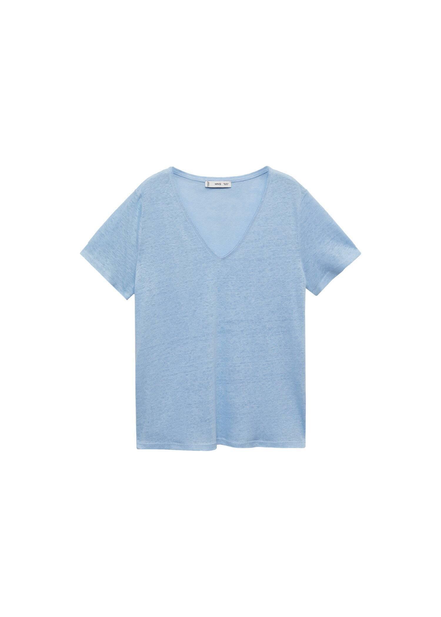 Blue Short-Sleeved Linen T-Shirt, , large image number 3