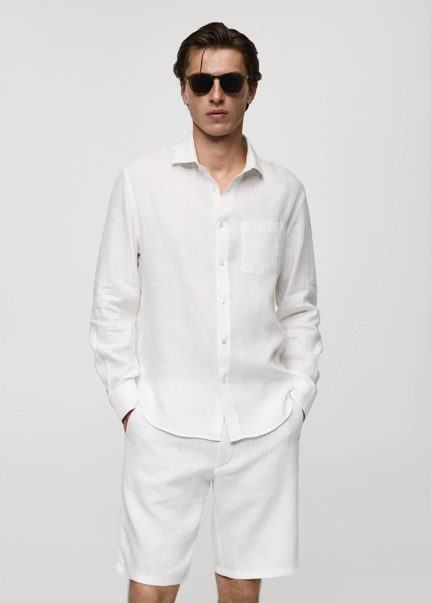 White Classic Fit Linen Shirt, , large image number 0