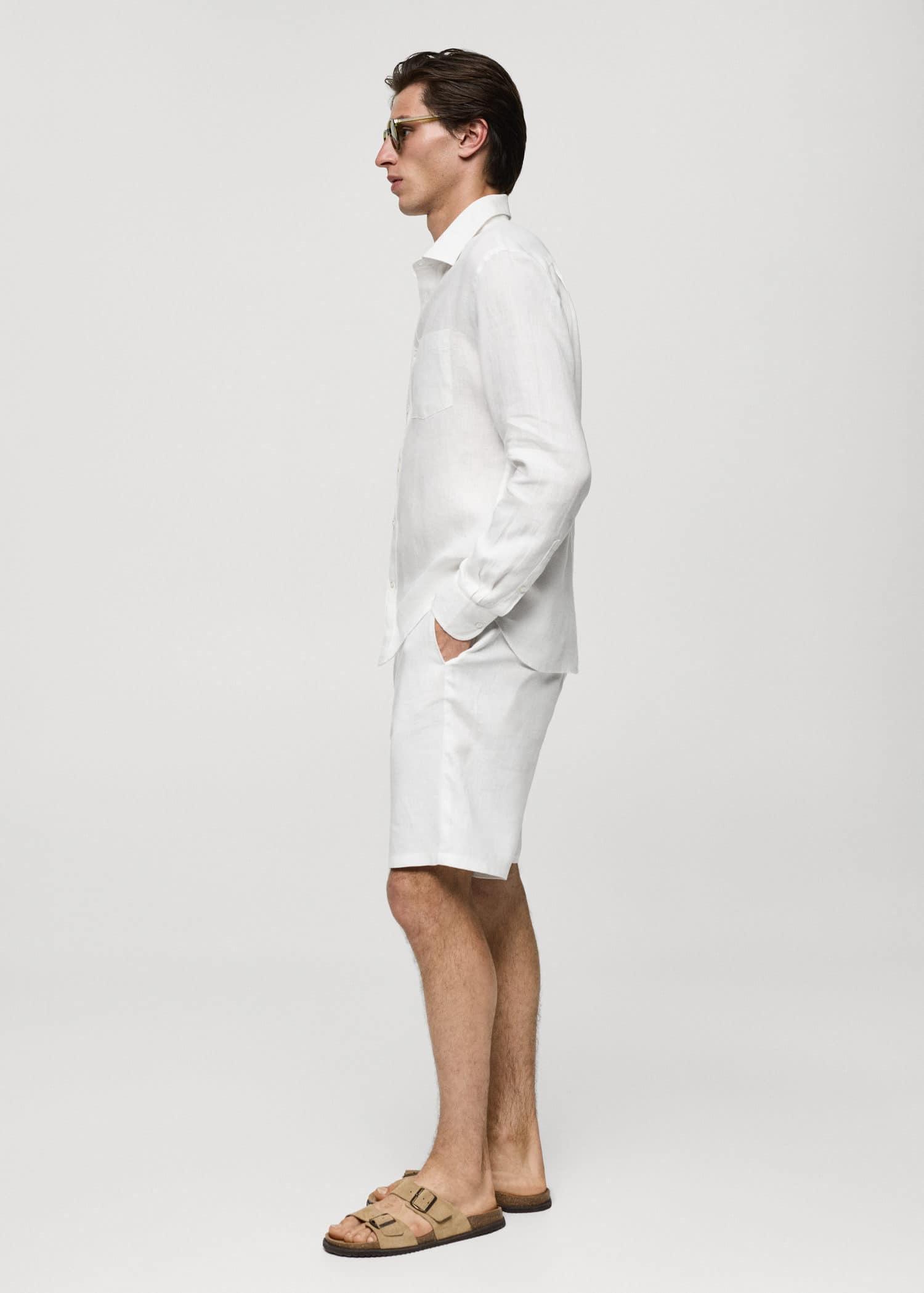 White Classic Fit Linen Shirt, , large image number 2
