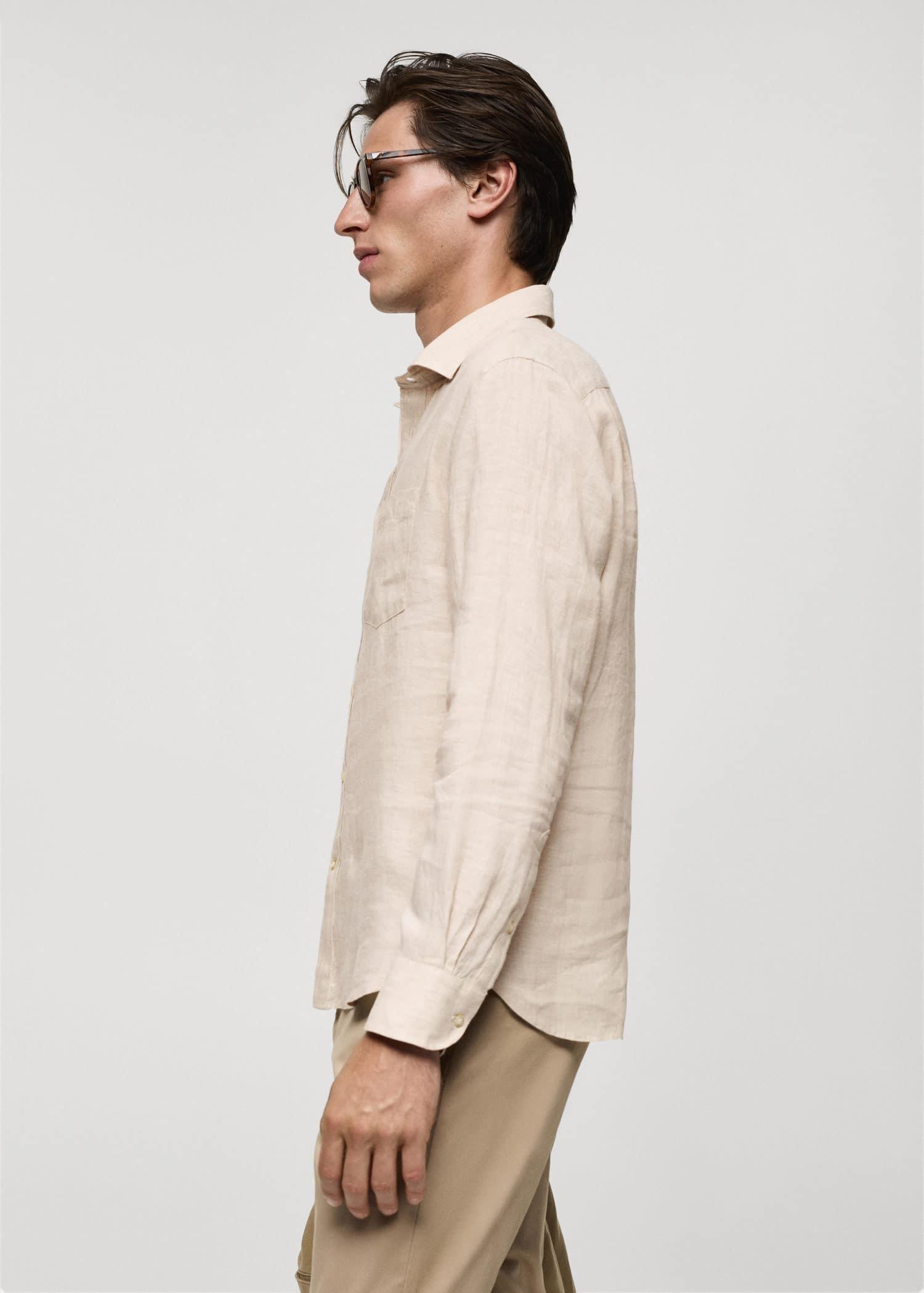 Beige Classic Fit Linen Shirt, , large image number 2