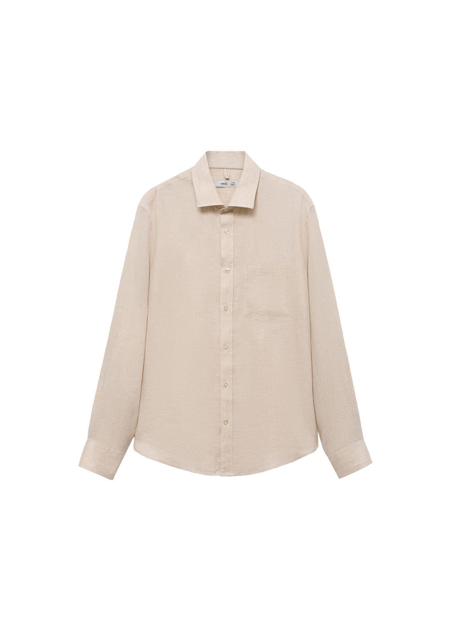 Beige Classic Fit Linen Shirt, , large image number 3