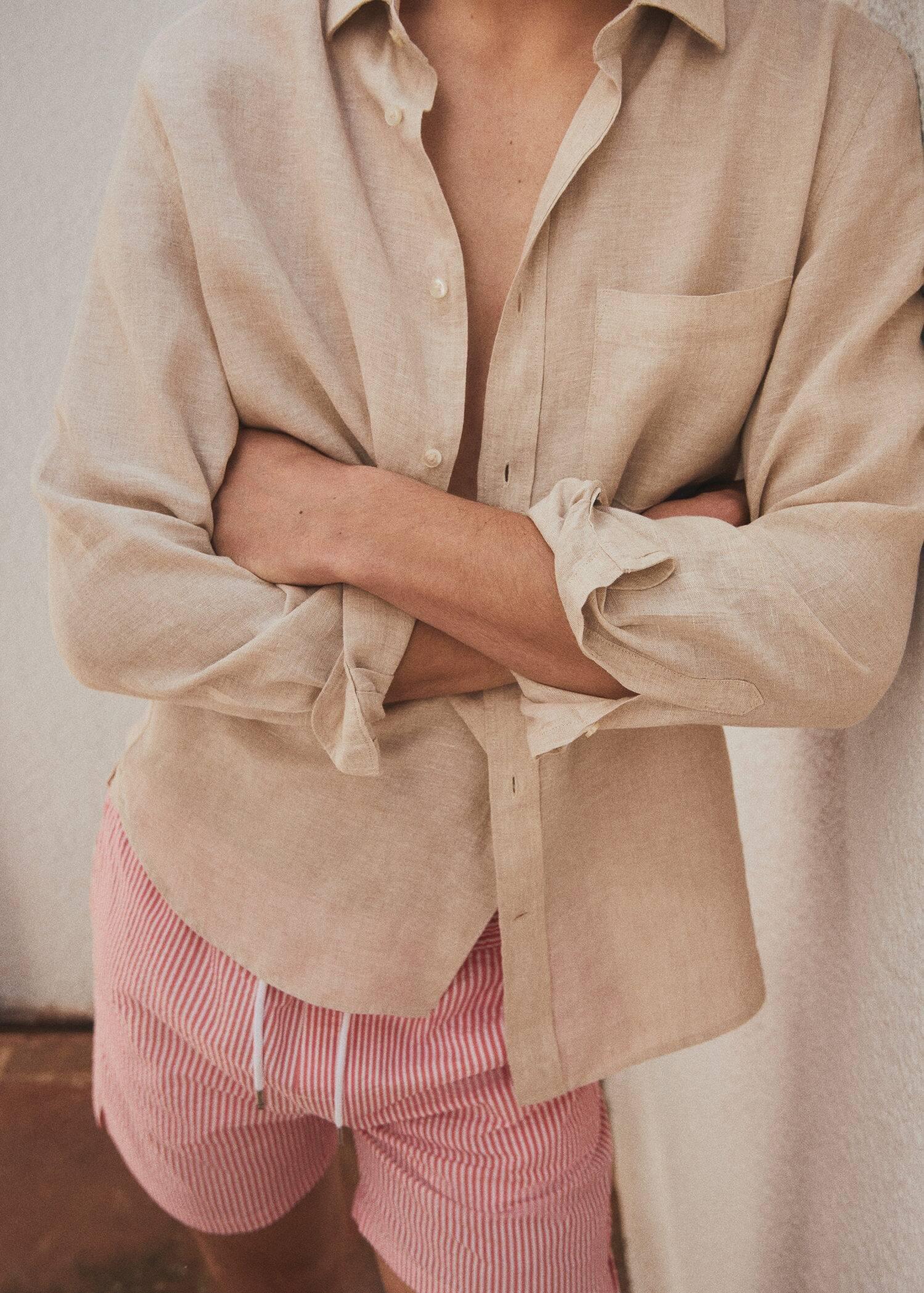 Beige Classic Fit Linen Shirt, , large image number 4