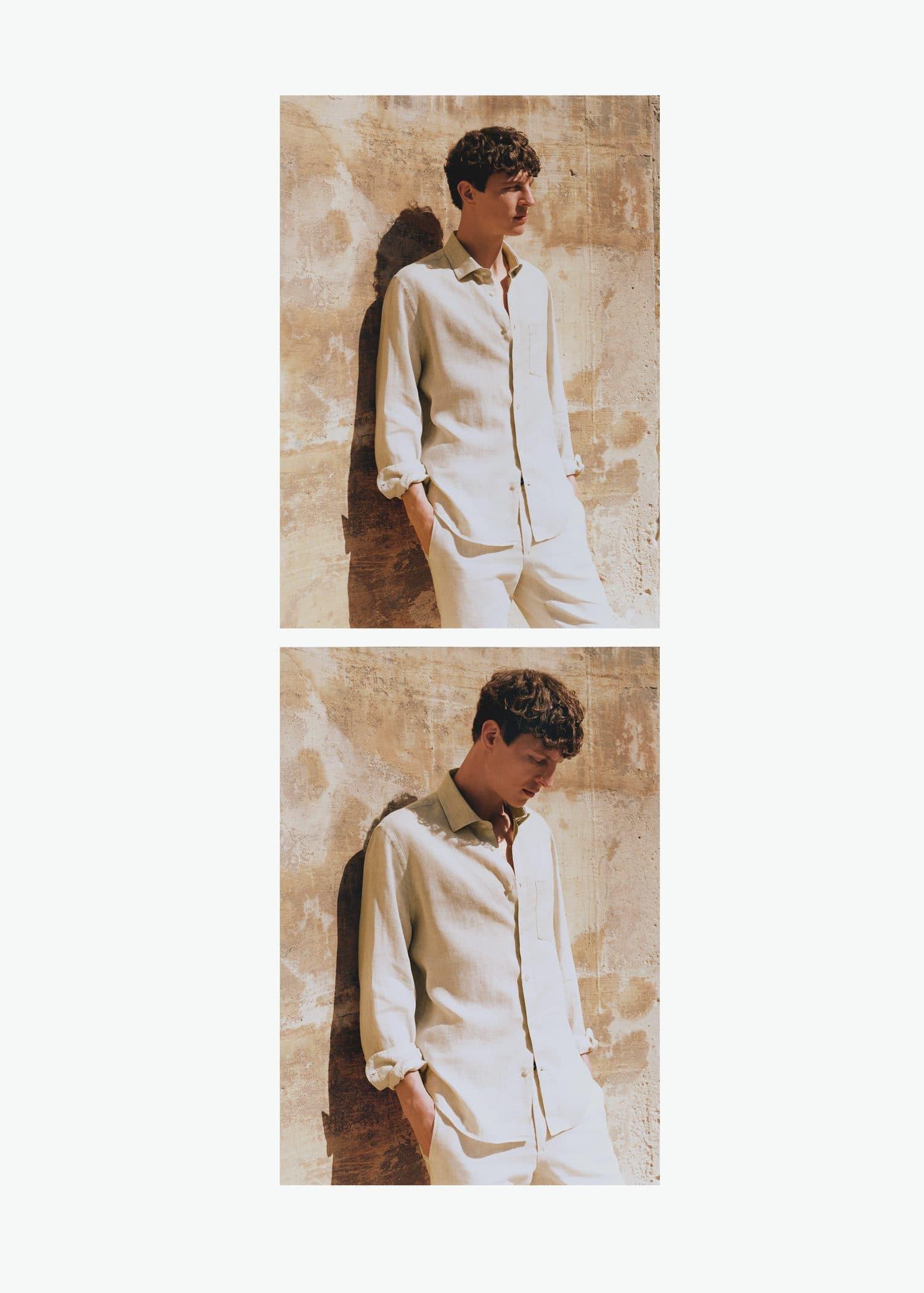 Beige Classic Fit Linen Shirt, , large image number 5