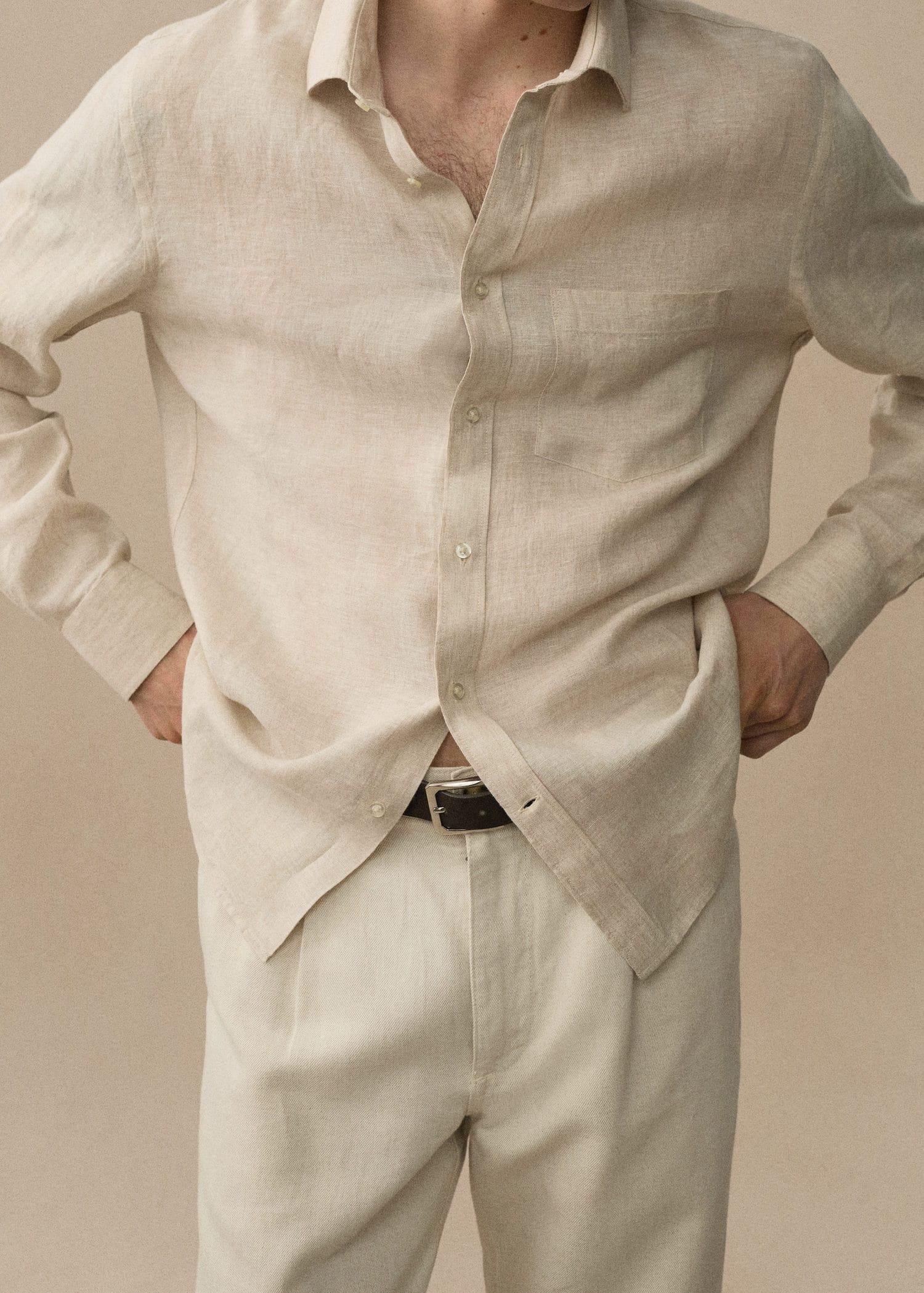 Beige Classic Fit Linen Shirt, , large image number 8