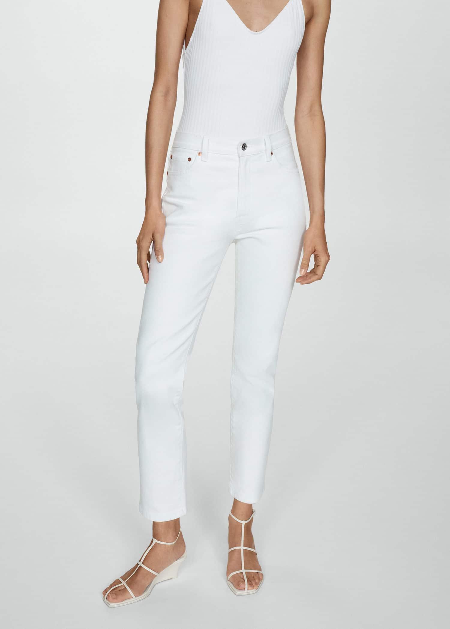 Mango White Claudia Slim Crop Waxed Jeans Azadea Lebanon
