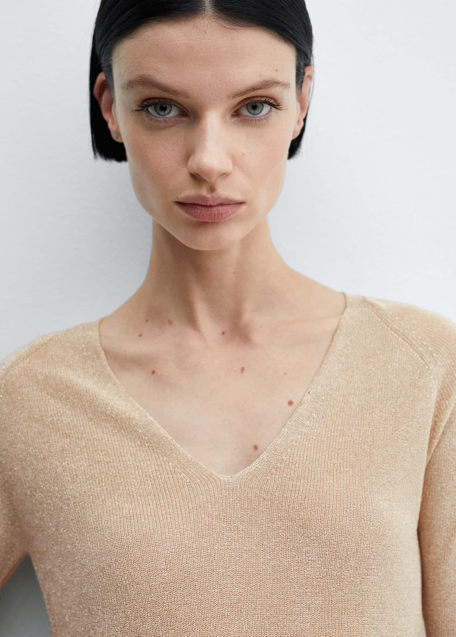 Gold V-Neck Lurex Sweater, , large image number 1