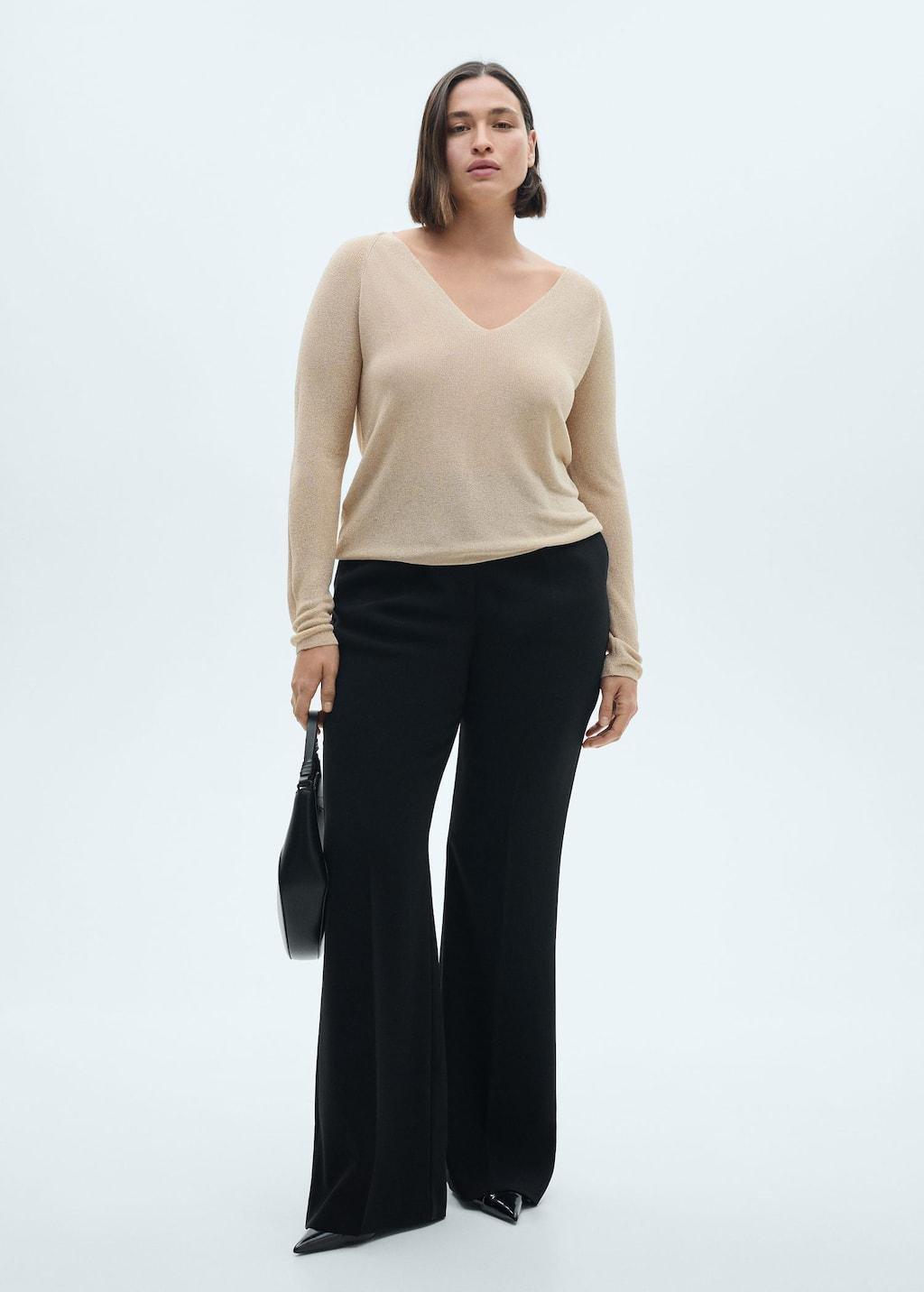 Gold V-Neck Lurex Sweater, , large image number 3