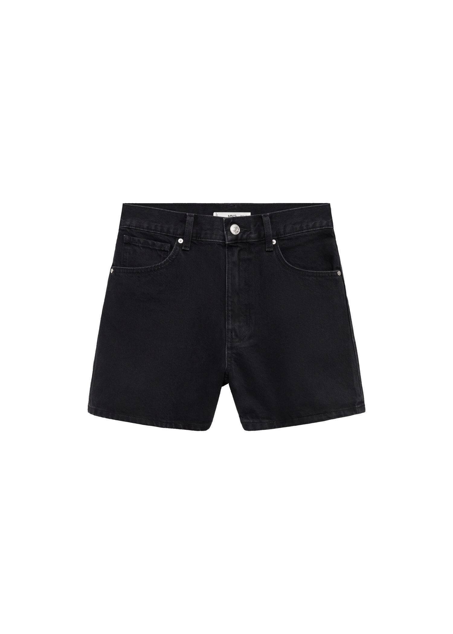 Grey High-Rise Denim Shorts, , large image number 3