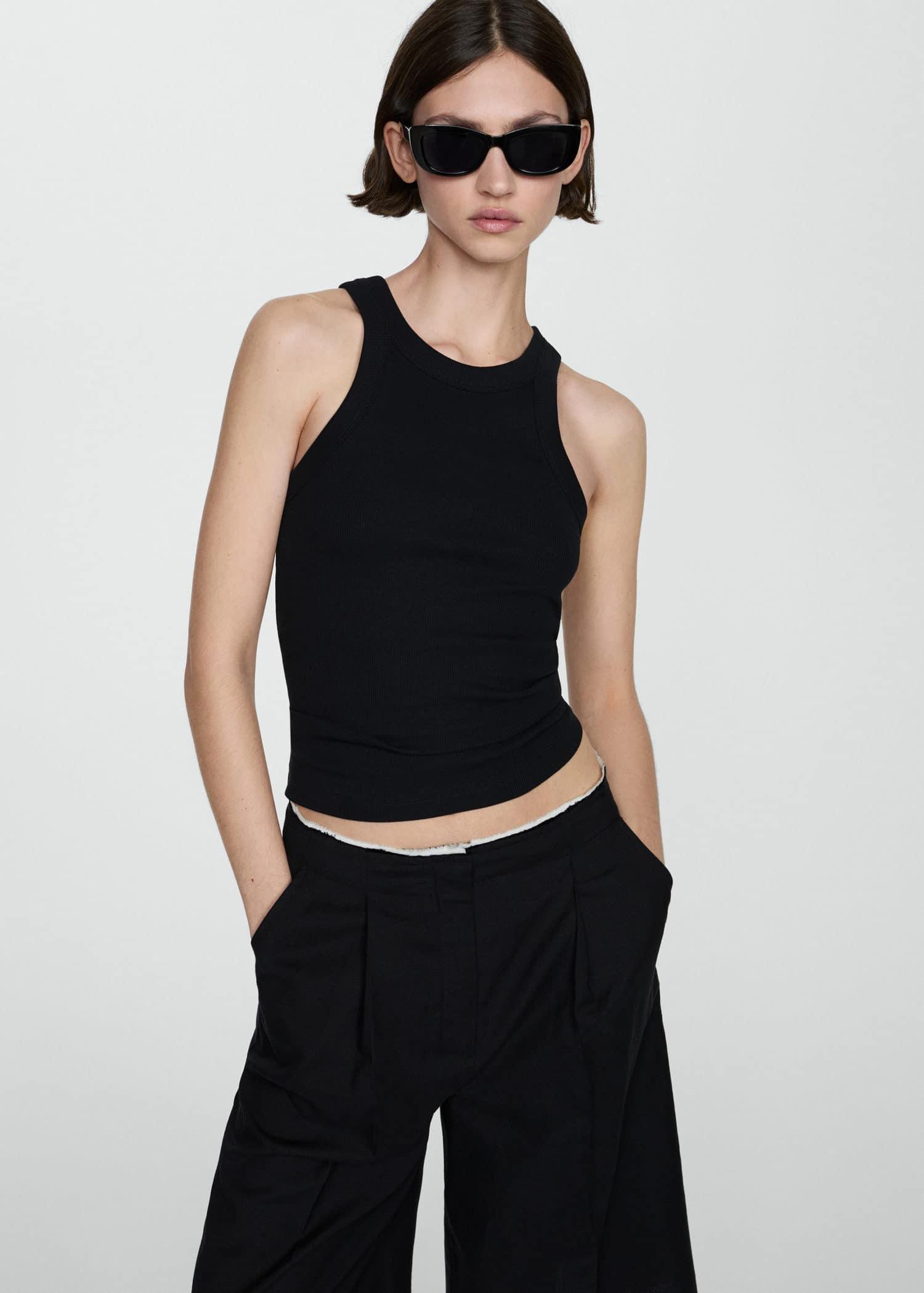 Black Ribbed Top, , medium