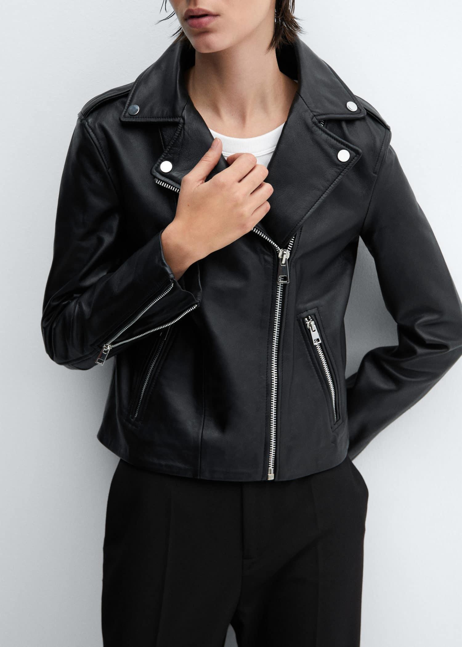 Black Leather Biker Jacket, , large image number 7