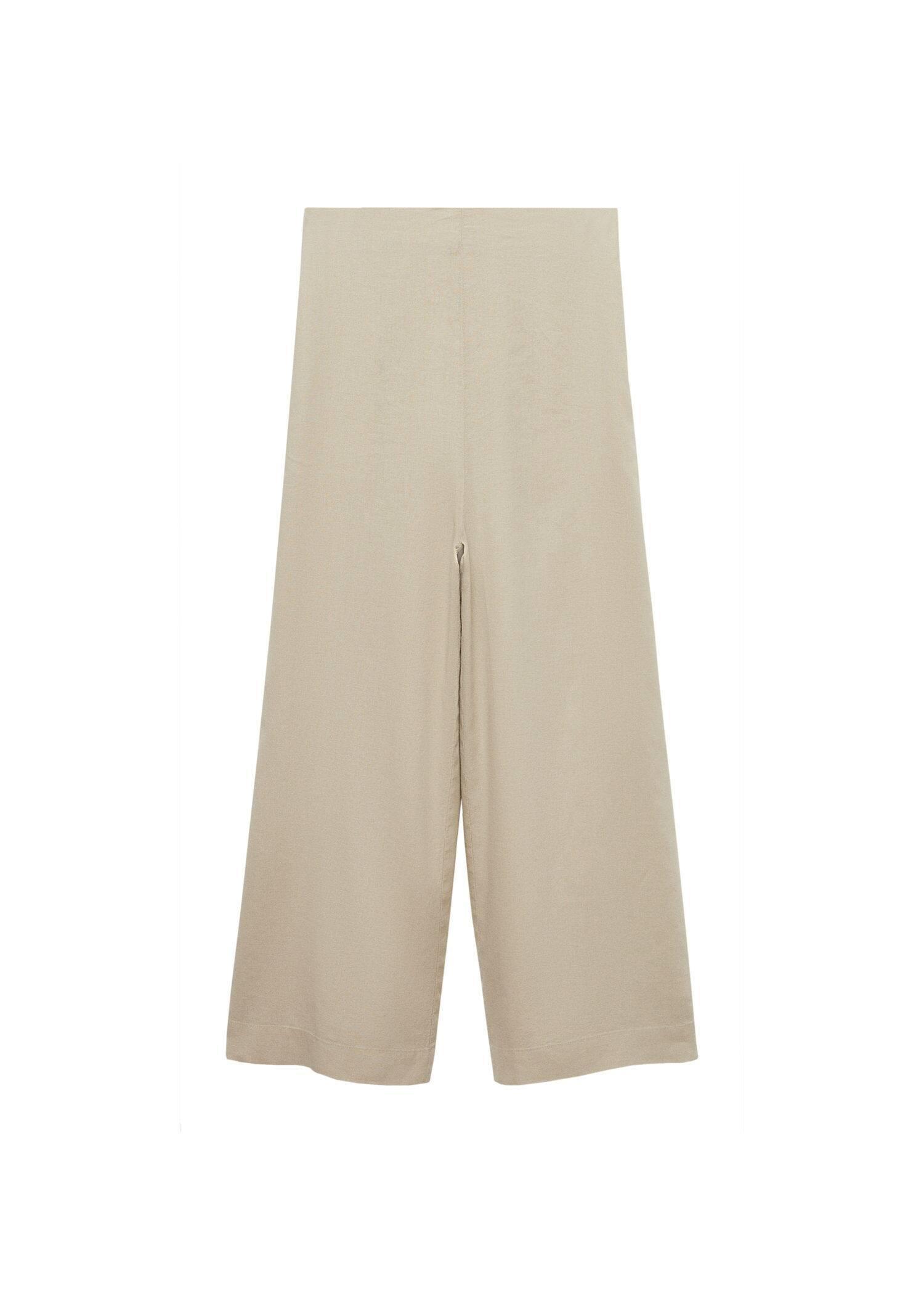 Beige Wideleg Linen Trousers, , large image number 2