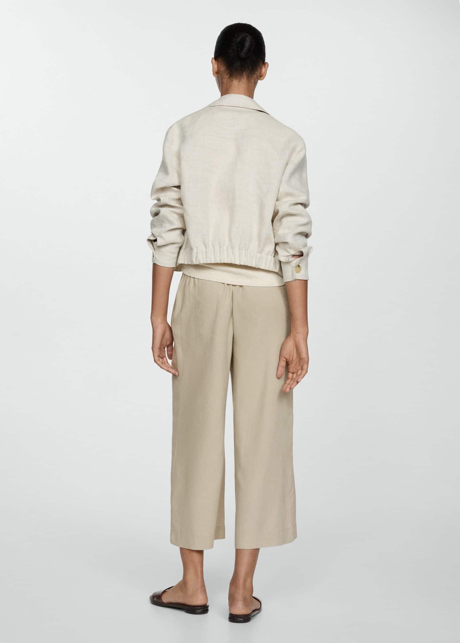 Beige Wideleg Linen Trousers, , large image number 4