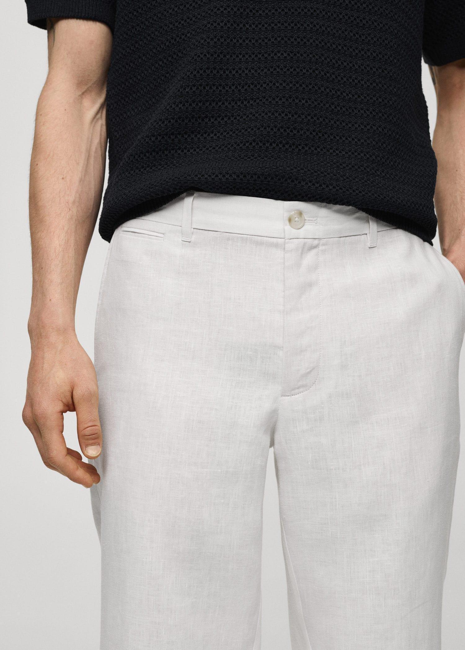 White Slim-Fit Linen Trousers, , large image number 1