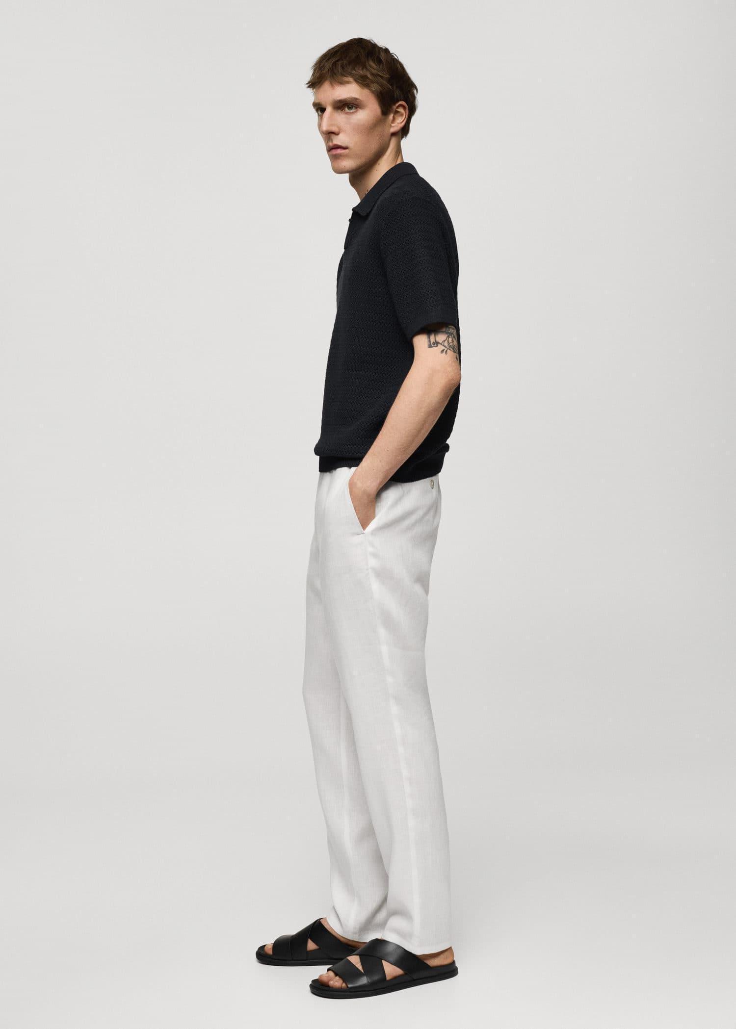 White Slim-Fit Linen Trousers, , large image number 2