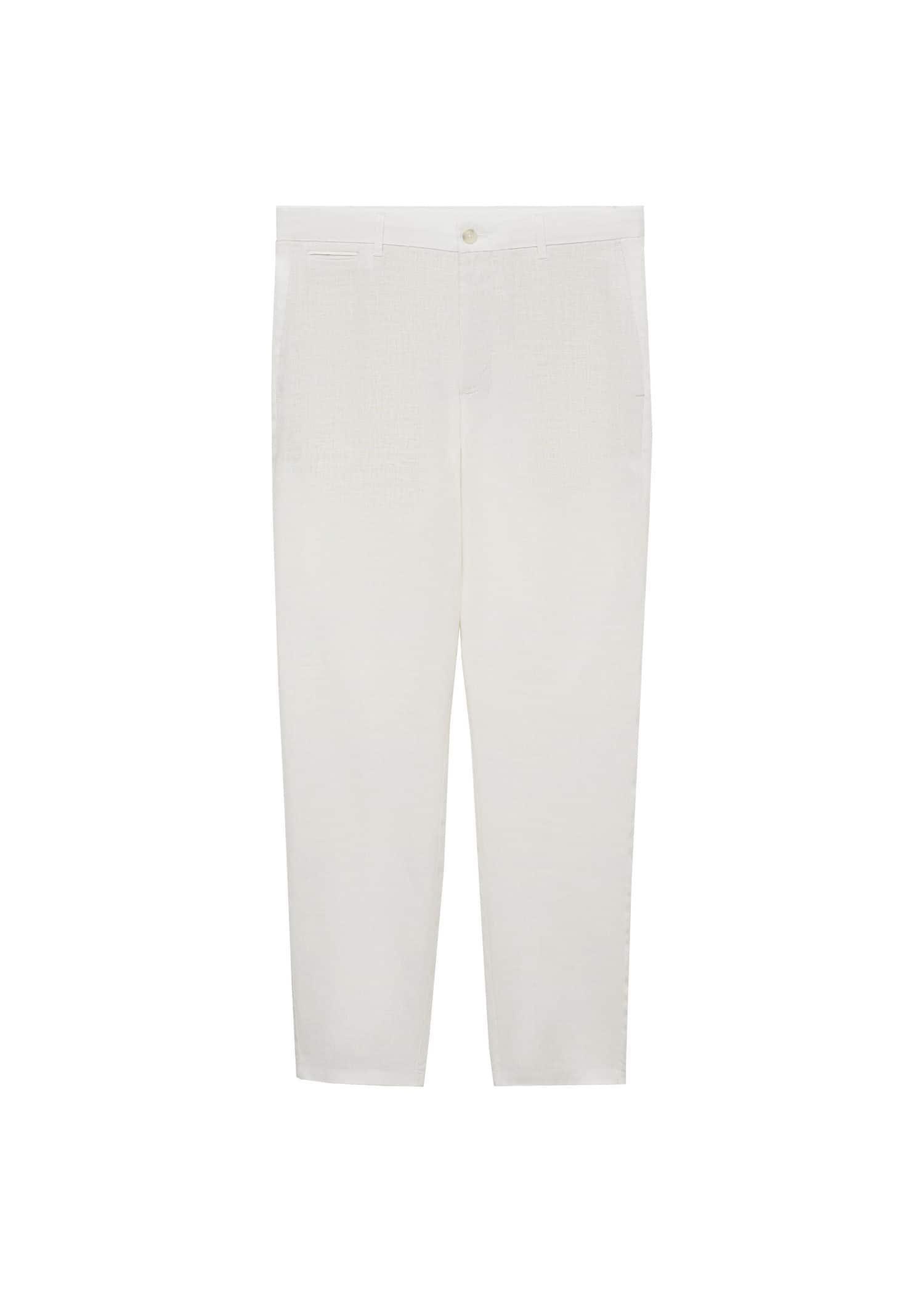White Slim-Fit Linen Trousers, , large image number 3