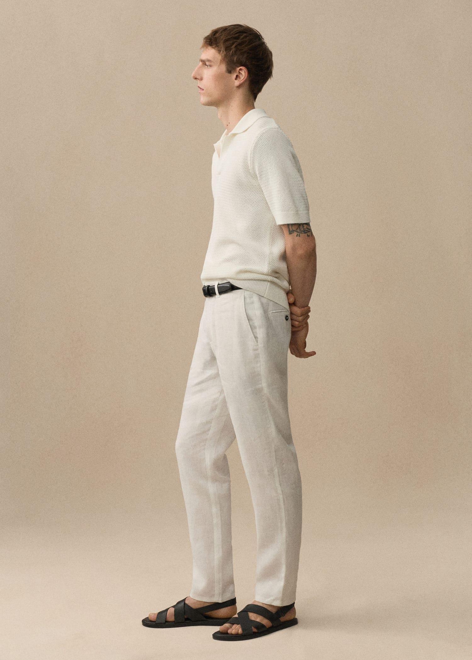 White Slim-Fit Linen Trousers, , large image number 4