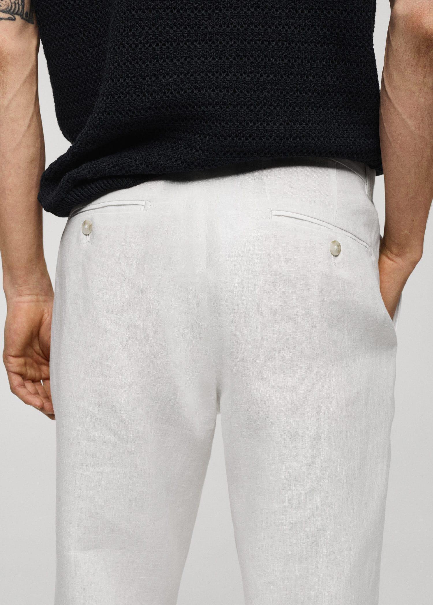 White Slim-Fit Linen Trousers, , large image number 5