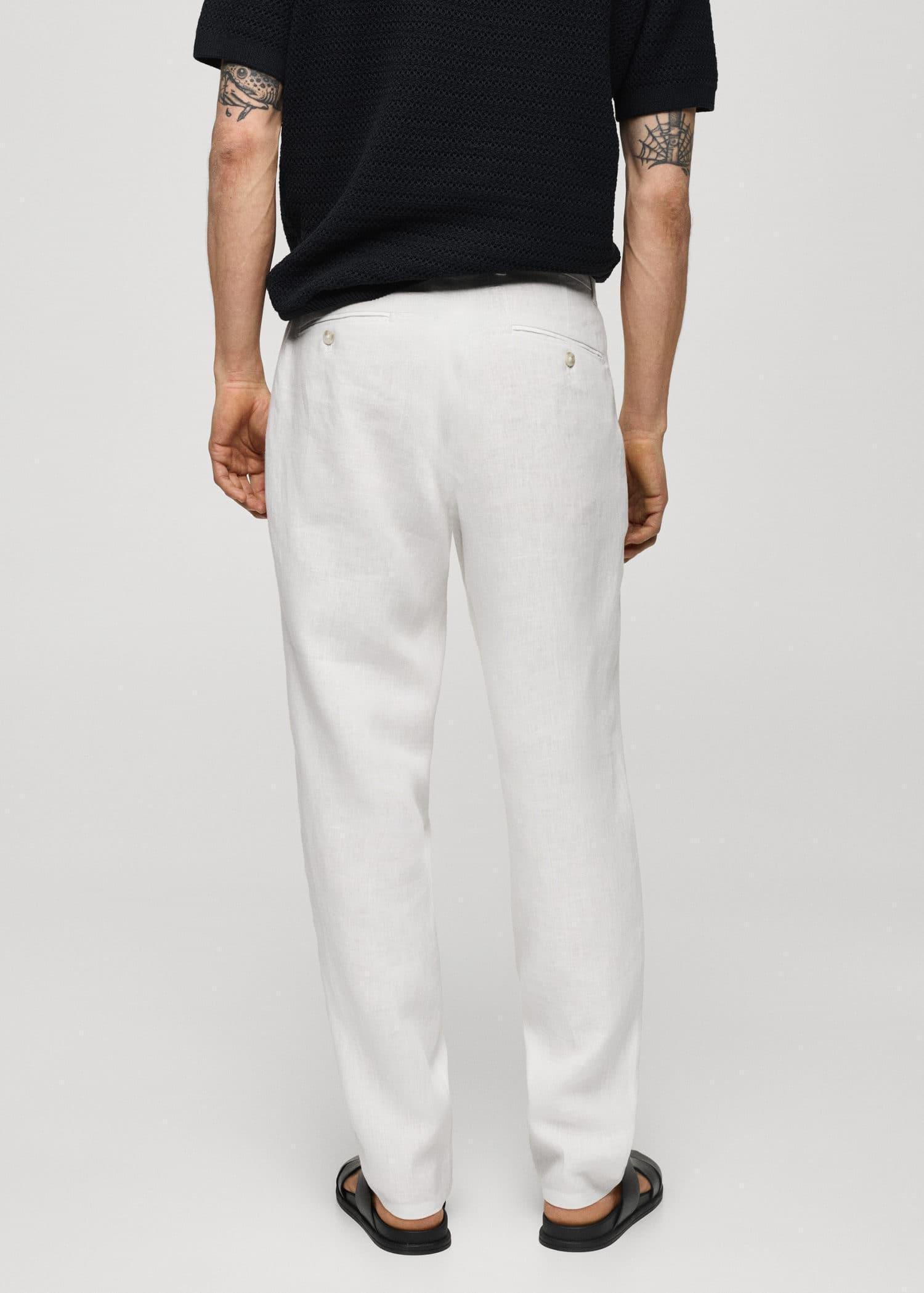 White Slim-Fit Linen Trousers, , large image number 7