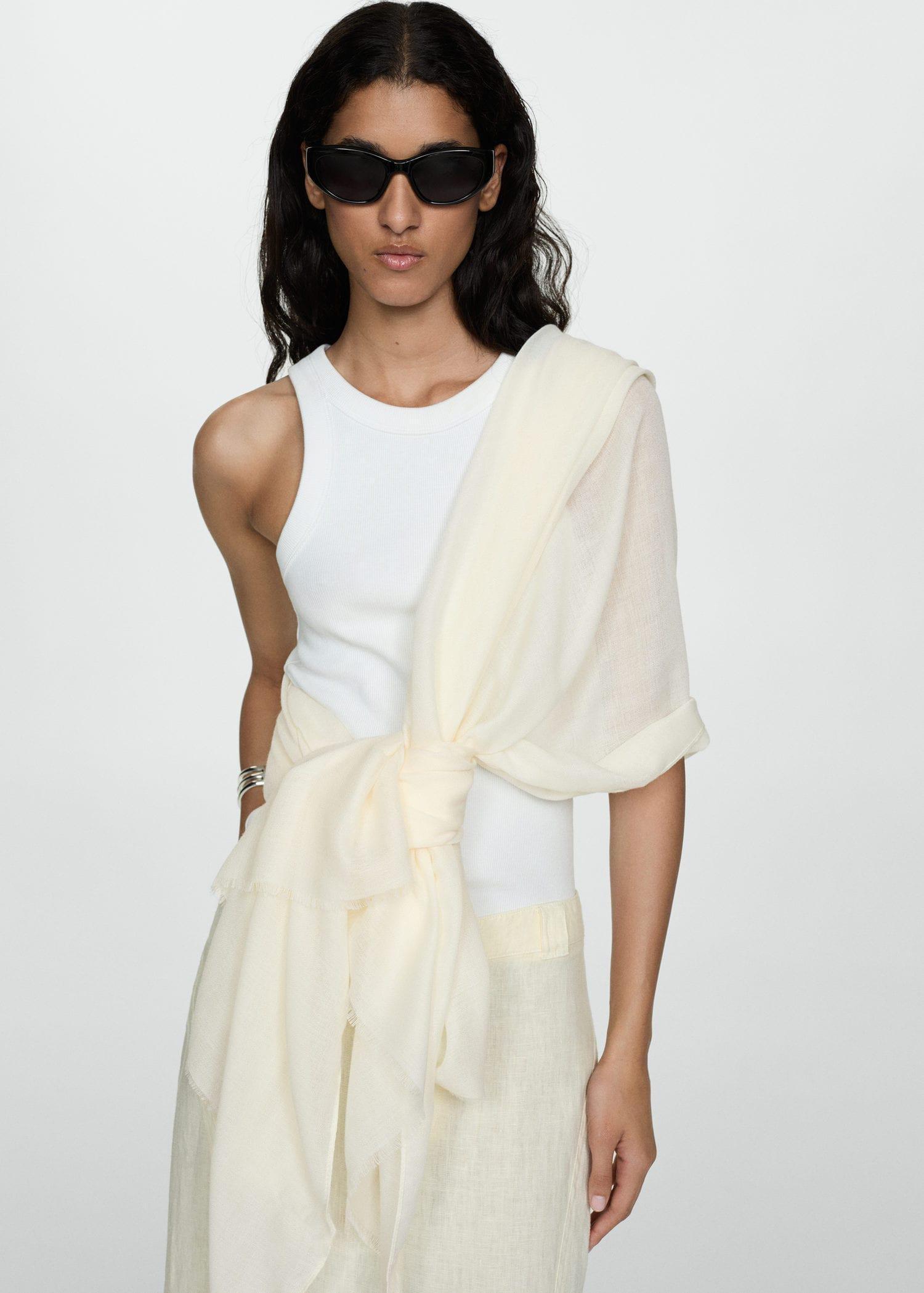 Beige Flowy Scarf, Light Beige, large image number 4