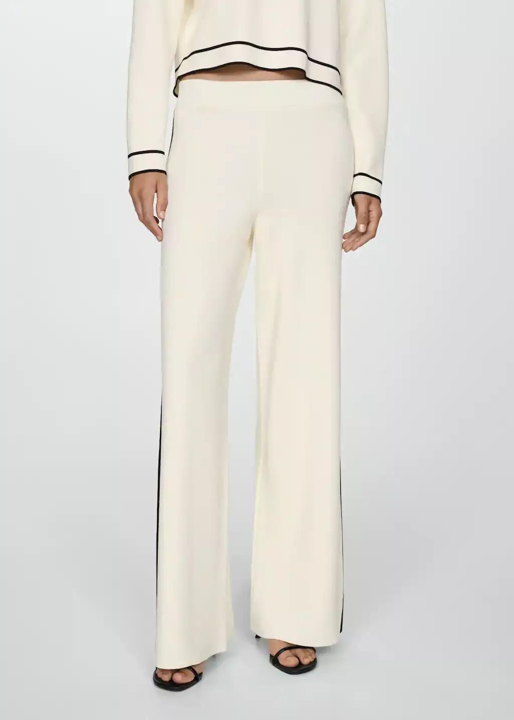 Beige Striped Knitted Trousers With Contrasting Sides, , medium