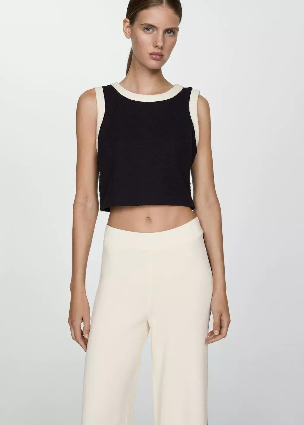 Beige Striped Knitted Trousers With Contrasting Sides, , large image number 1