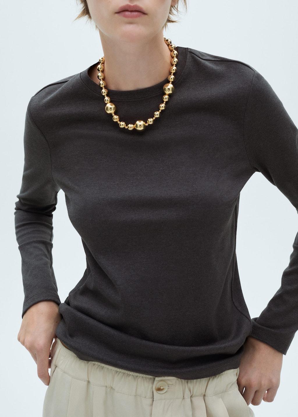 Grey Long Sleeve Cotton T-Shirt, , large image number 0