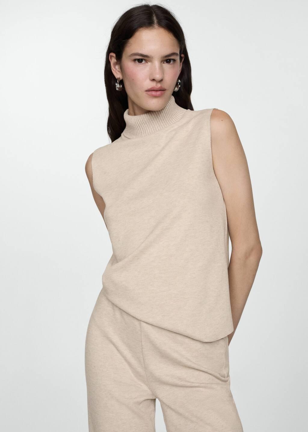 Beige Knitted Wide leg Trousers, , large image number 0