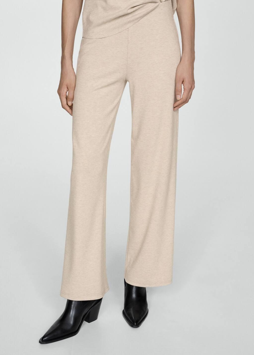 Beige Knitted Wide leg Trousers, , large image number 1
