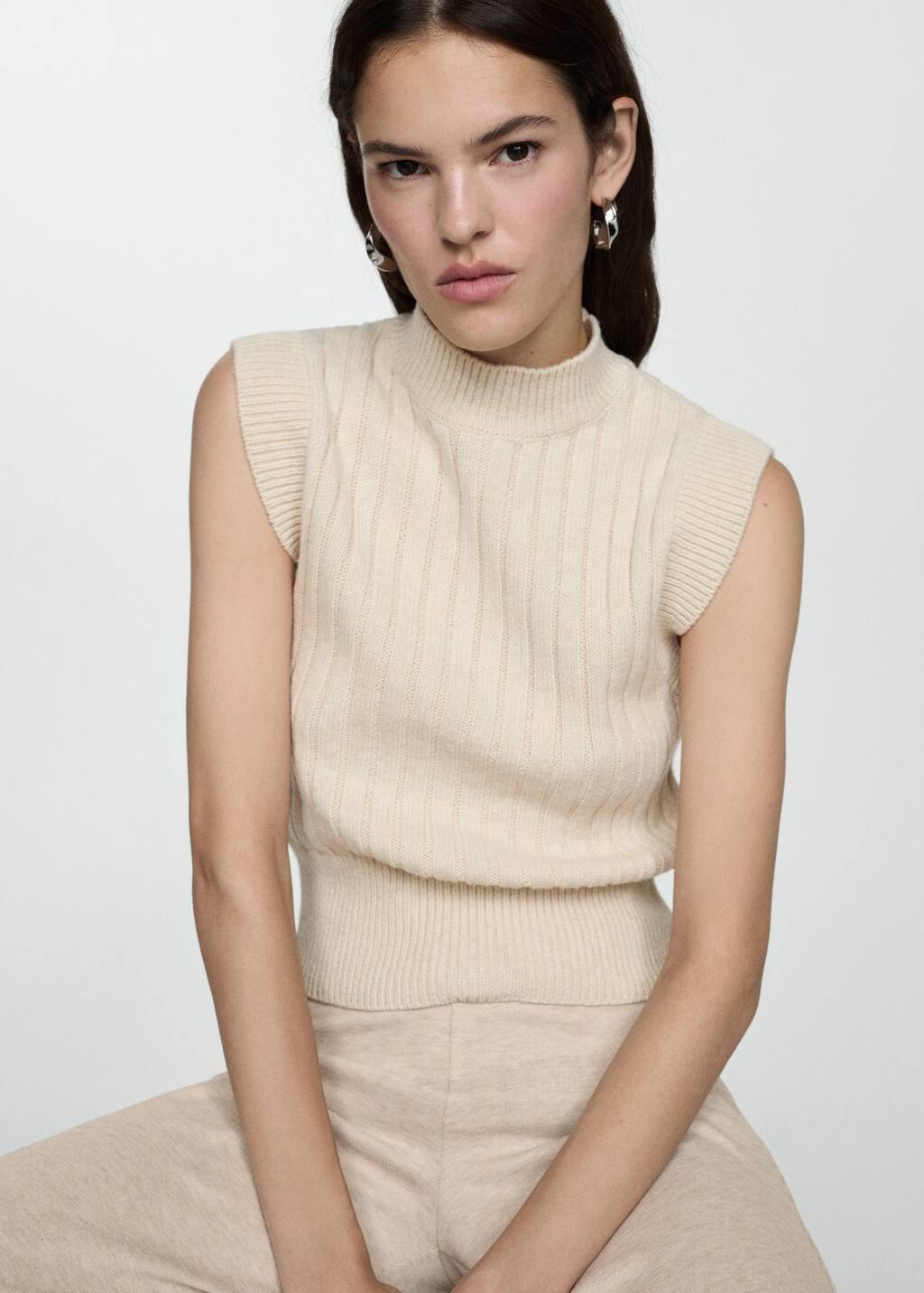 Beige Knitted Wide leg Trousers, , large image number 2