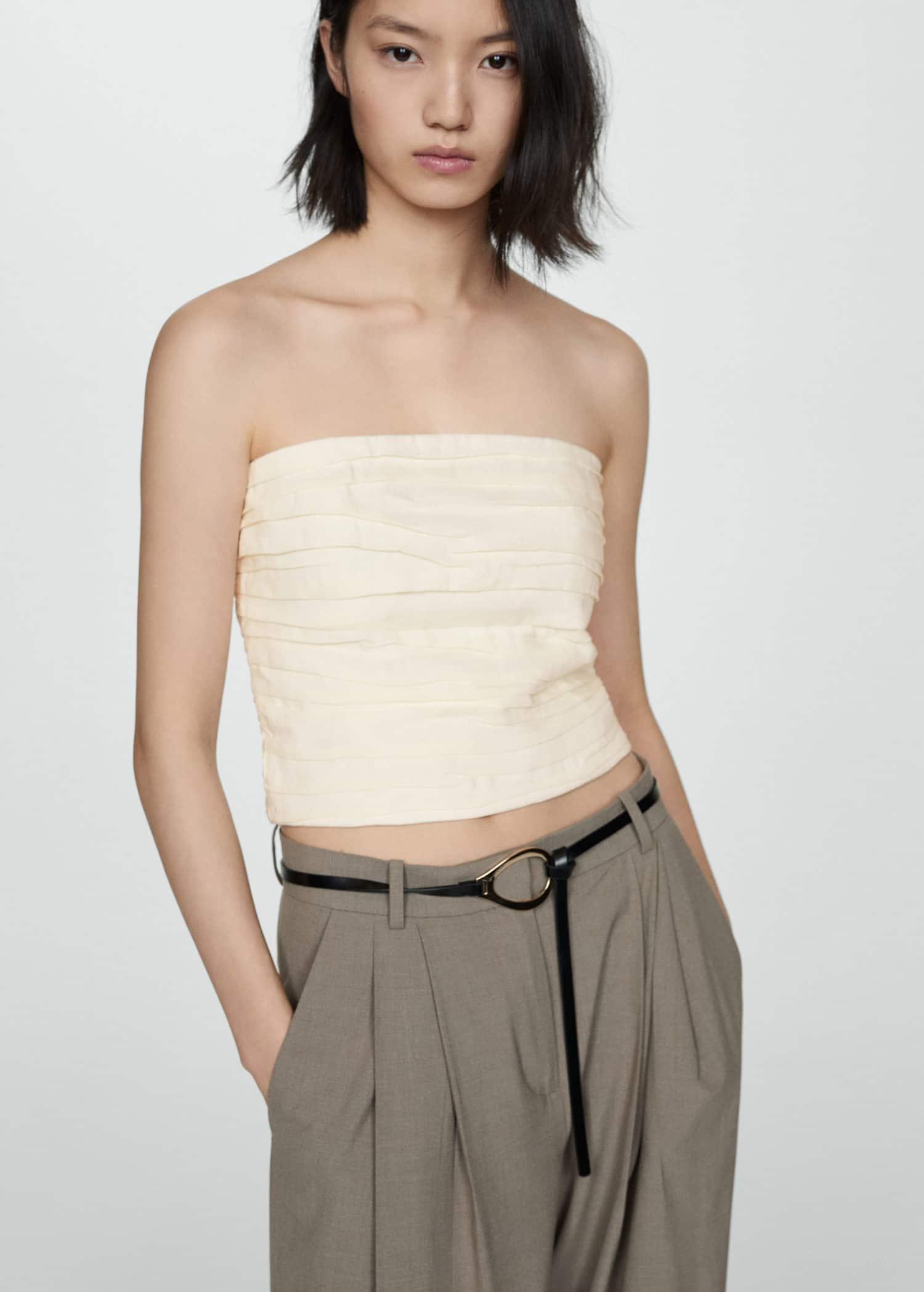 White Draped Linen Top, , large image number 0