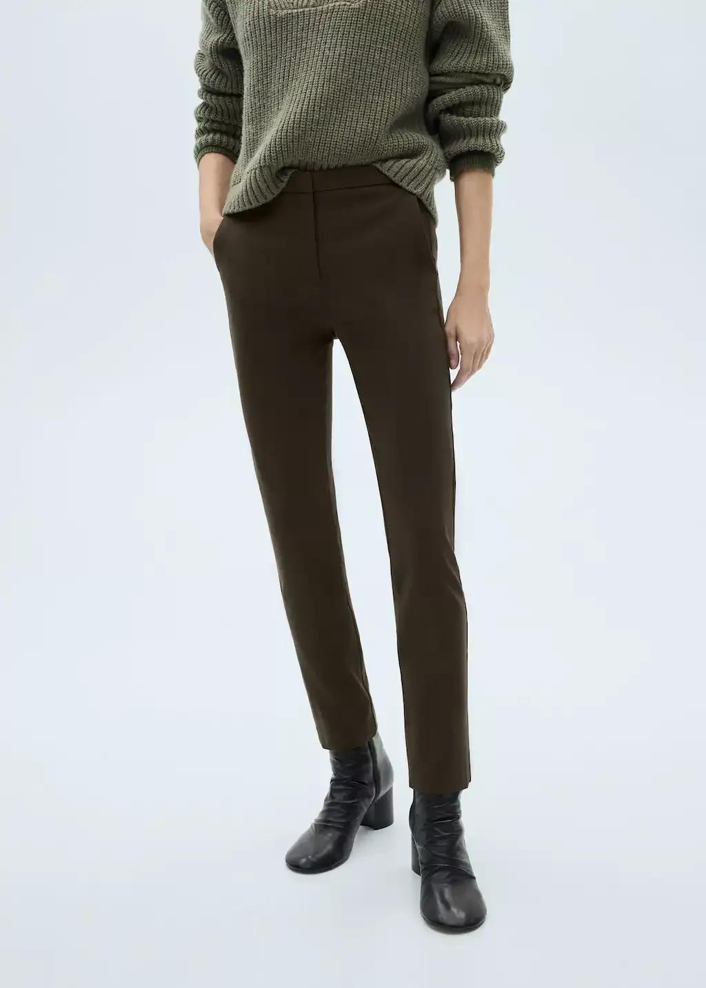 Khaki Crop Skinny Trousers, , large image number 0