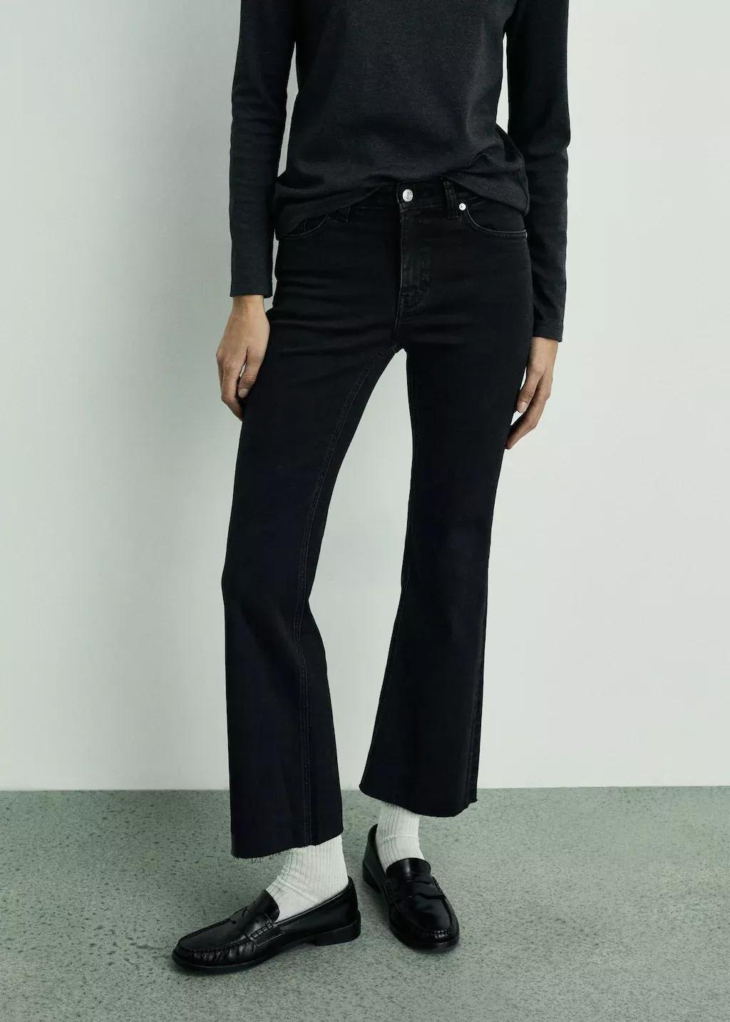 Grey Crop Flared Jeans, , large image number 0