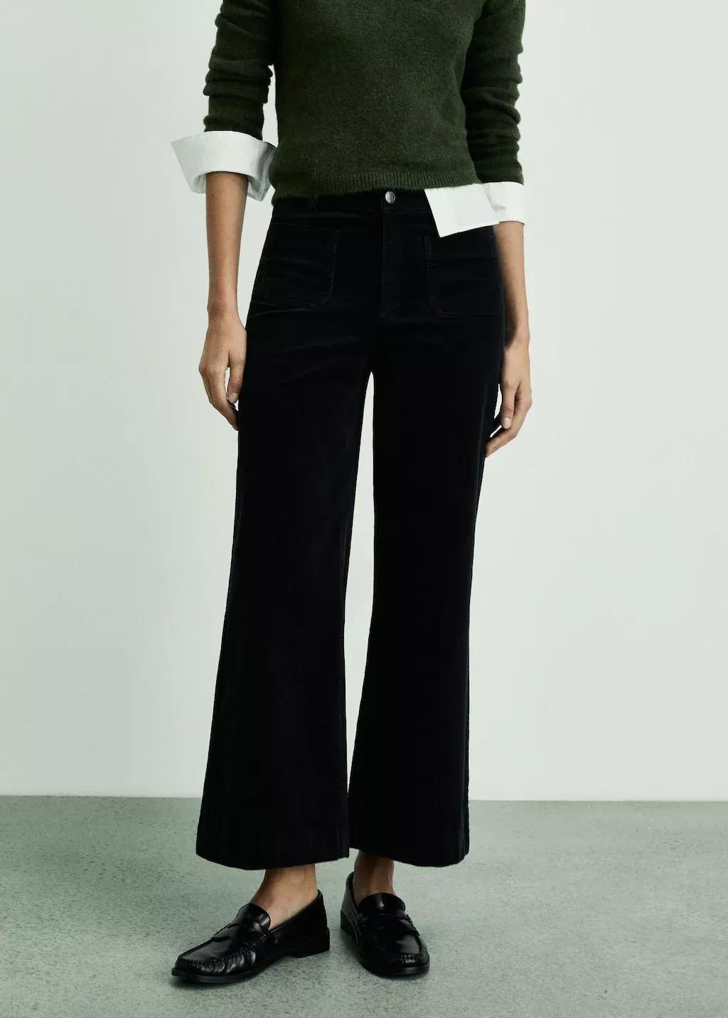Black Catherin Culotte Corduroy Trousers, , large image number 0
