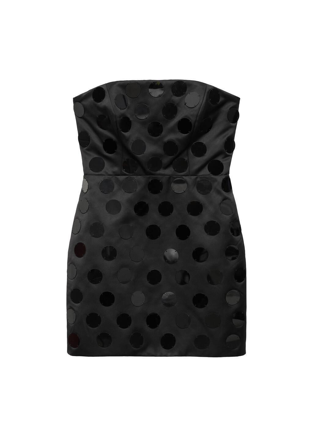 Black Short Strapless Dress With Mirrors, , large image number 2
