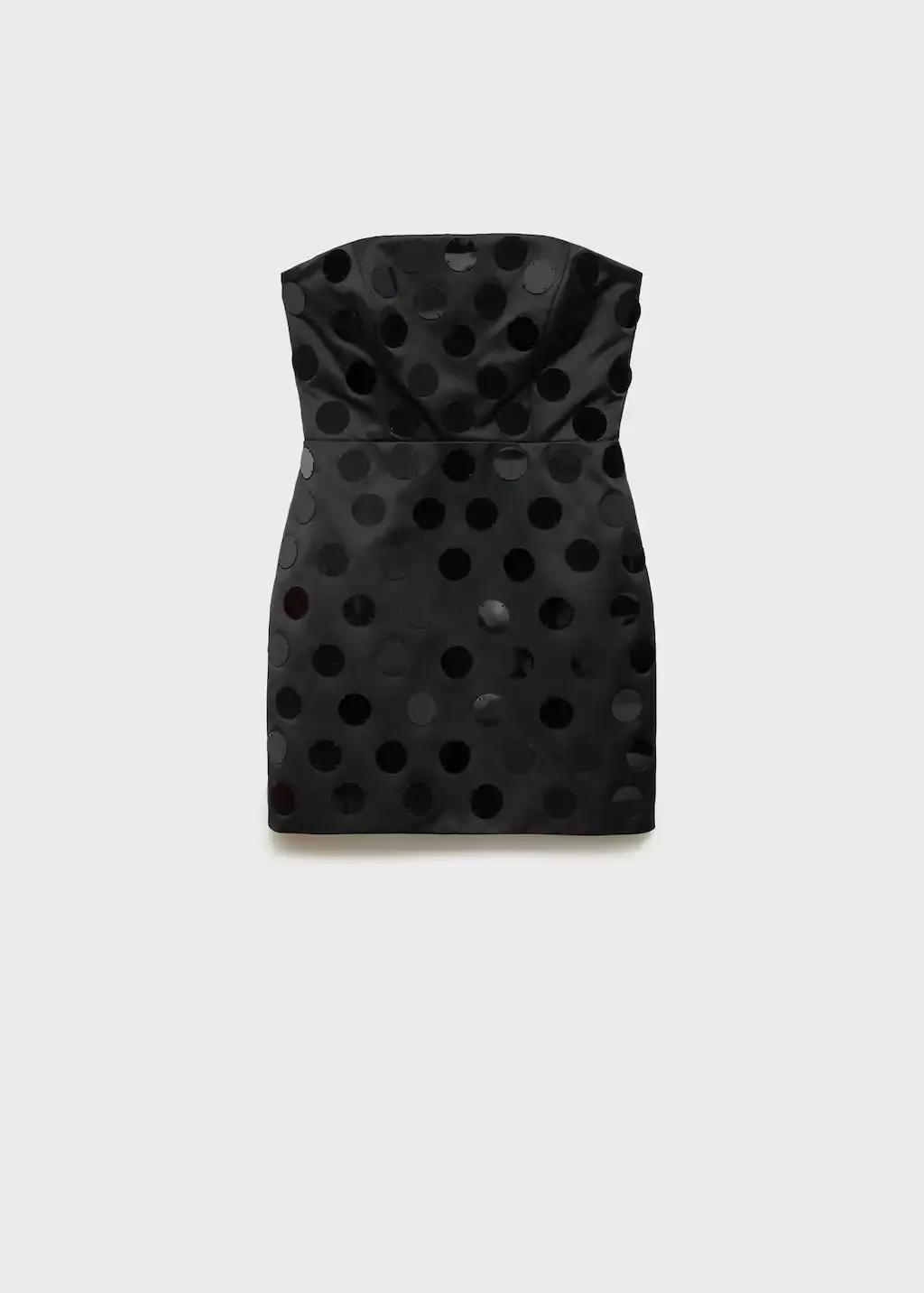Black Short Strapless Dress With Mirrors, , large image number 4