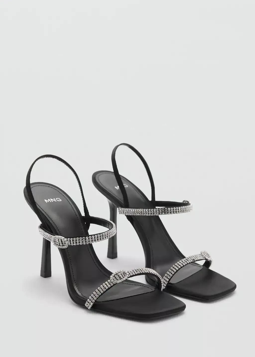 Black Heeled Sandal With Strass Strap, , large image number 0