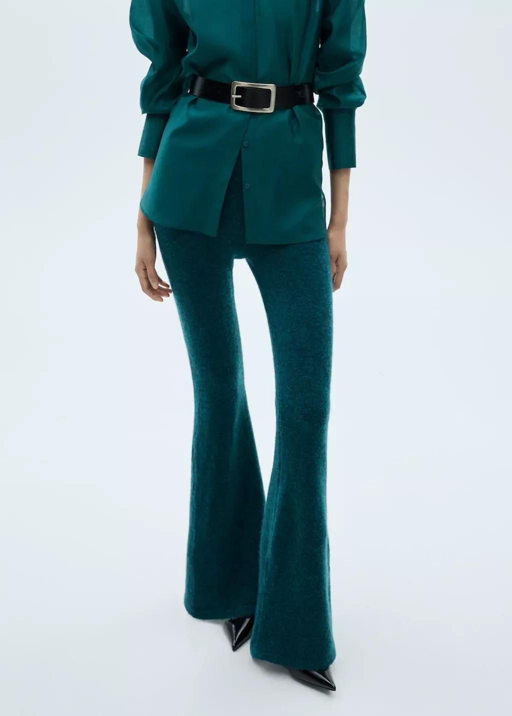 DARK BLUE Flared knitted trousers, , large image number 1
