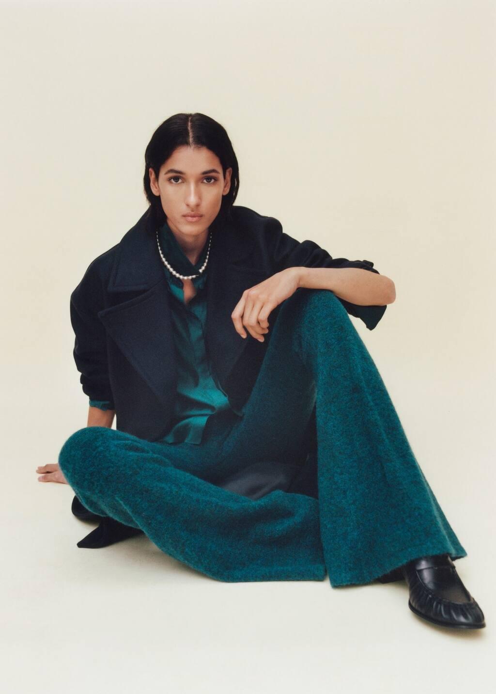 DARK BLUE Flared knitted trousers, , large image number 6