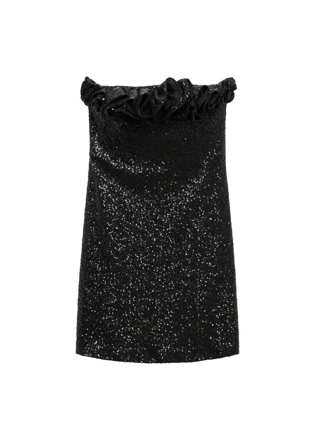 Black Sequin Embellishment Ruffle Dress, , large image number 2