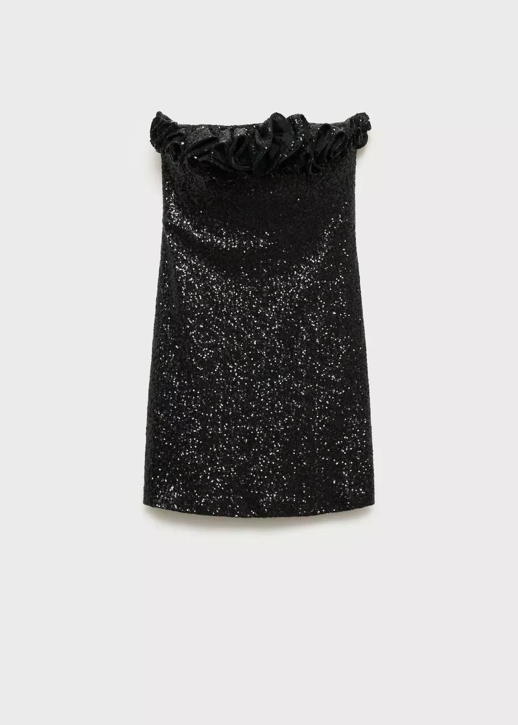 Black Sequin Embellishment Ruffle Dress, , large image number 4