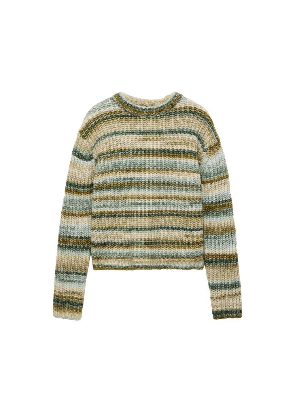 Green Round-Neck Striped Sweater, , large image number 2