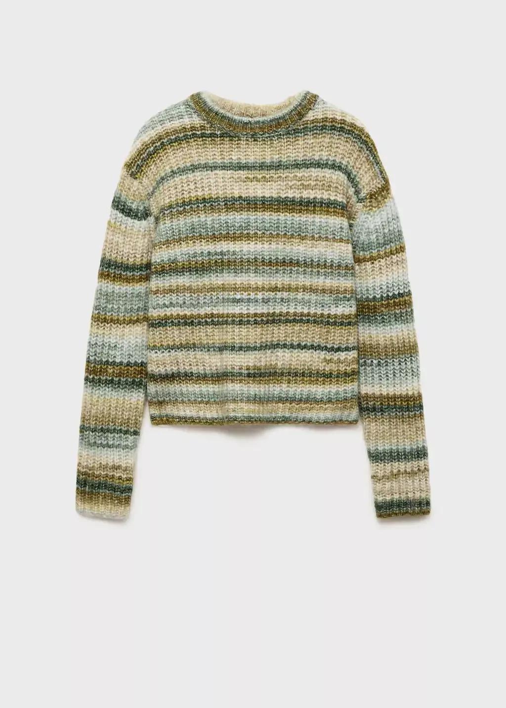Green Round-Neck Striped Sweater, , large image number 4