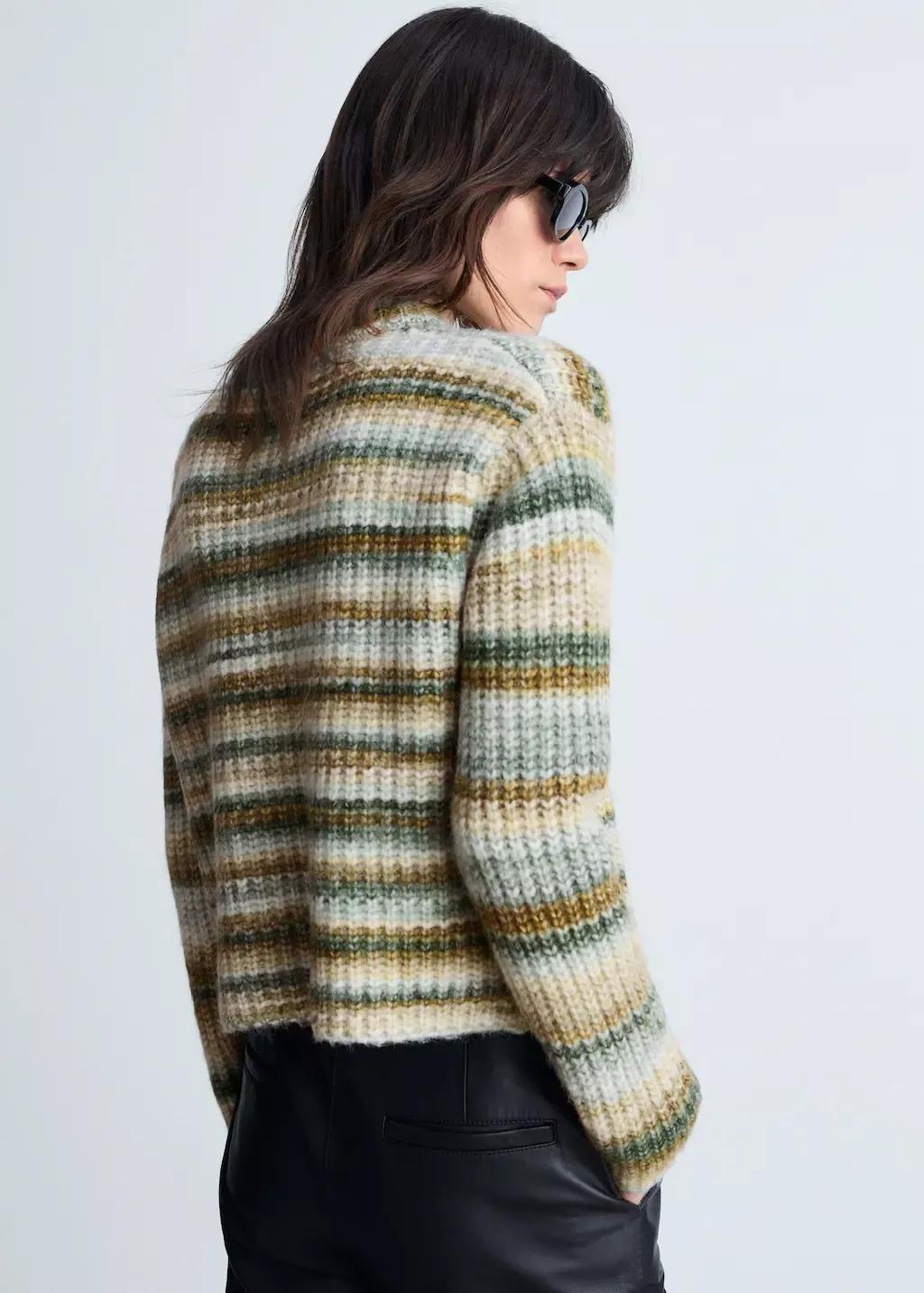 Green Round-Neck Striped Sweater, , large image number 5