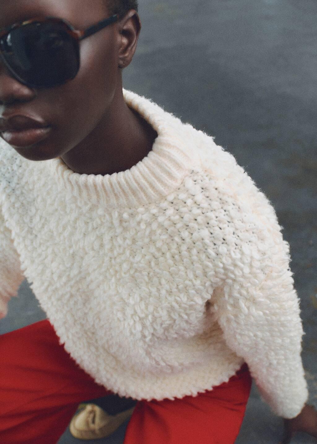 Beige Round-Neck Boucle Sweater, , large image number 1